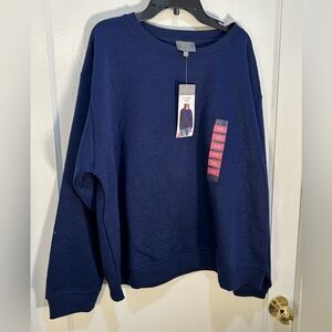 Berkley Jensen Women's XL Pullover Textured Stitching Navy Top Long Sleeve NWT